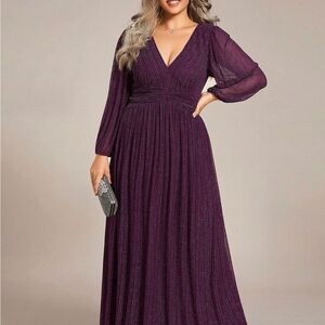 Ever Pretty Elegant Purple Long Sleeve Dress